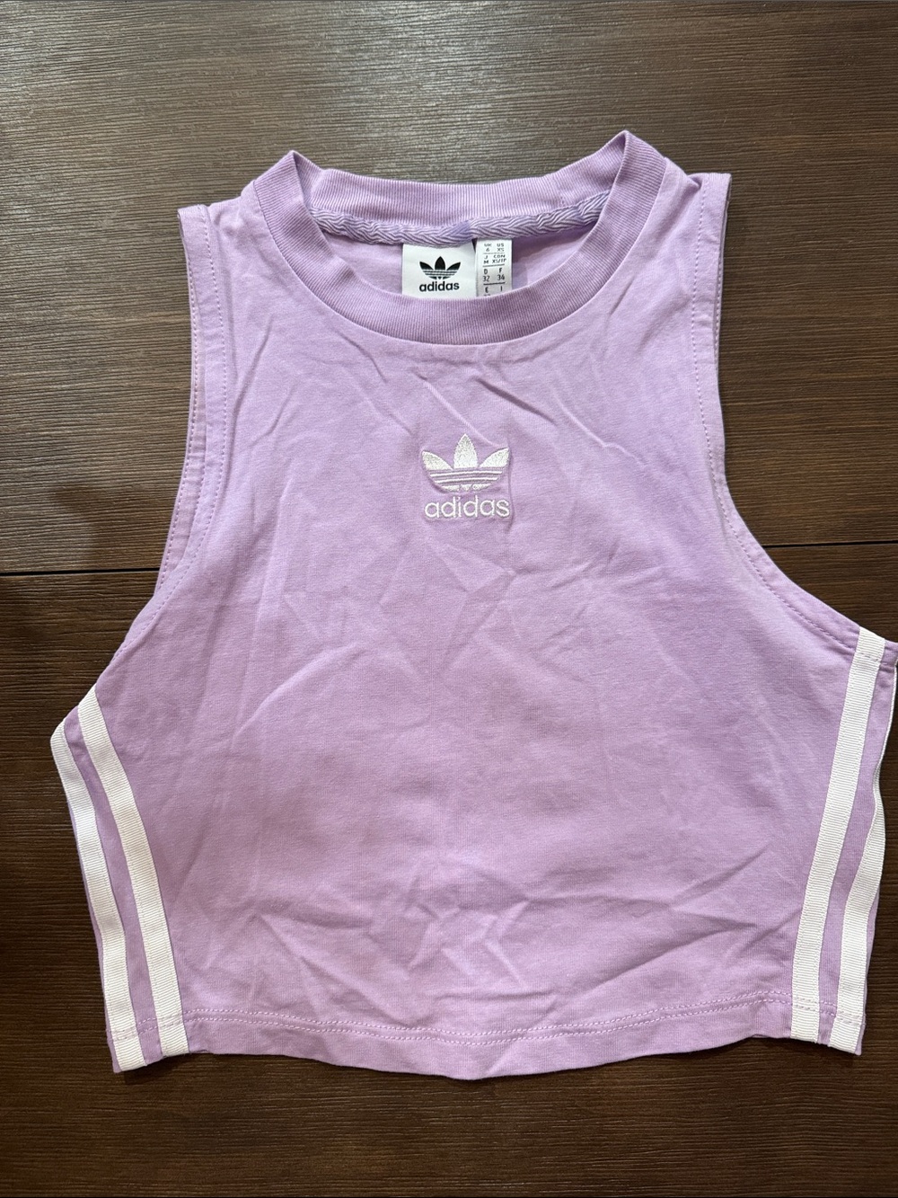 adidas Lavender Cropped Tank with White Stripes